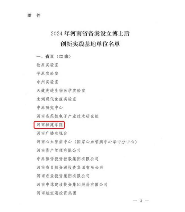 河南城建學院獲批河南省2024年博士后創新實踐基地